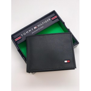 Tommy Hilfiger Men's Leather Cambridge Passcase Wallet with Removable Card Holder- Black